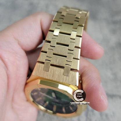 Casioak Mod Gold Case Metal Strap Black Gold Time Mark Green Dial 44mm- Casioak Mod Casio G-Shock Royal Oak Custom Mens Luxury Watches Ga2100