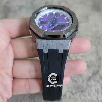 Casioak Mod Gray Case Black Rub Silver Time Mark Purple Dial 44mm- Casioak Mod Casio G-Shock Royal Oak Custom Mens Luxury Watches Ga2100