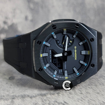 Casioak Mod Watch Black Case Black Rubber Strap Black Gray Time Mark Black Dial 44mm- Casioak Mod Casio G-Shock Royal Oak Custom Mens Luxury Watches Ga2100