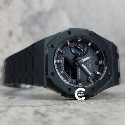 Casioak Mod Watch Black Case Metal Strap Black Rose Gold Time Mark Black Dial 42mm- Casioak Mod Casio G-Shock Royal Oak Custom Mens Luxury Watches Ga2100