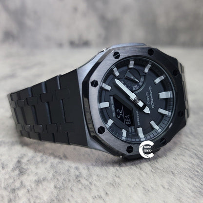 Casioak Mod Watch Black Case Mteal Rubber Strap Black Light Gray Time Mark Black Dial 44mm- Casioak Mod Casio G-Shock Royal Oak Custom Mens Luxury Watches Ga2100