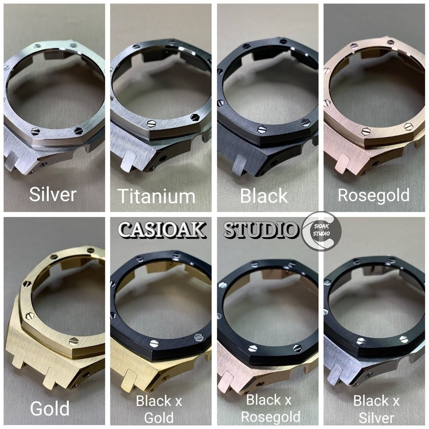 Casioak Mod Watch Black Silver Case Gray Rubber Strap Beige Rose Gold Time Mark Beige Dial 42mm Custom G-SHOCK Birthday Gifts Anniversary- Casioak Mod Casio G-Shock Royal Oak Custom Mens Luxury Watches Ga2100