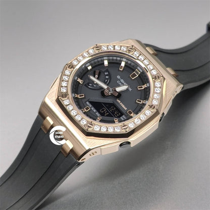 Casioak Mod Watch Diamond Offshore Superior Rose Gold Case Black Rubber Strap Black Rose Gold Time Mark Black Dial 42m- Casioak Mod Casio G-Shock Royal Oak Custom Mens Luxury Watches Ga2100