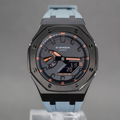 Casioak Mod Watch Gray Case Gray Rubber Strap Black Time Mark Black Dial 44mm Orange- Casioak Mod Casio G-Shock Royal Oak Custom Mens Luxury Watches Ga2100