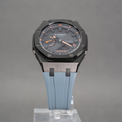 Casioak Mod Watch Gray Case Gray Rubber Strap Black Time Mark Black Dial 44mm Orange- Casioak Mod Casio G-Shock Royal Oak Custom Mens Luxury Watches Ga2100