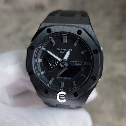 Casioak Mod Watch Solar Bluetooth Black Case Black Rubber Strap Black Gray Time Mark Black Gray Dial 44mm- Casioak Mod Casio G-Shock Royal Oak Custom Mens Luxury Watches Ga2100