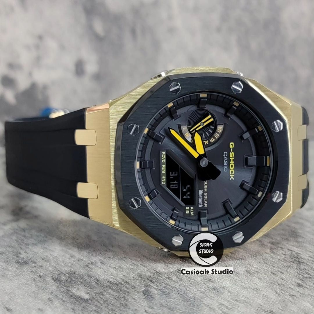 Casioak Mod Watch Solar Bluetooth Black Case Black Rubber Strap Black Time Mark Black Dial 44mm- Casioak Mod Casio G-Shock Royal Oak Custom Mens Luxury Watches Ga2100