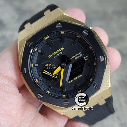 Casioak Mod Watch Solar Bluetooth Black Case Black Rubber Strap Black Time Mark Black Dial 44mm- Casioak Mod Casio G-Shock Royal Oak Custom Mens Luxury Watches Ga2100