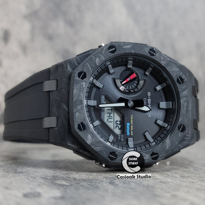 Casioak Mod Watch Solar Bluetooth Carbon Fiber Superior Black Case Black Strap Black Gray Time Mark Black Dial 44mm- Casioak Mod Casio G-Shock Royal Oak Custom Mens Luxury Watches Ga2100