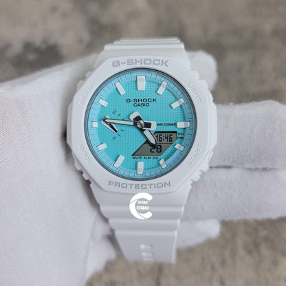 Casioak Mod Watch White Case Plastic Strap Tiff white Time Mark Tiff Blue Dial 42mm- Casioak Mod Casio G-Shock Royal Oak Custom Mens Luxury Watches Ga2100