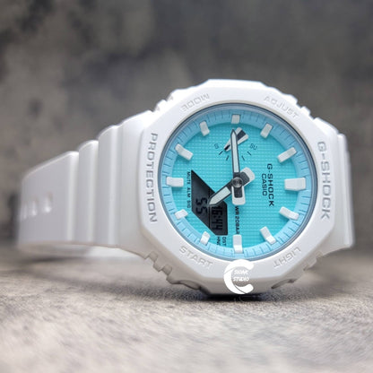 Casioak Mod Watch White Case Plastic Strap Tiff white Time Mark Tiff Blue Dial 42mm- Casioak Mod Casio G-Shock Royal Oak Custom Mens Luxury Watches Ga2100